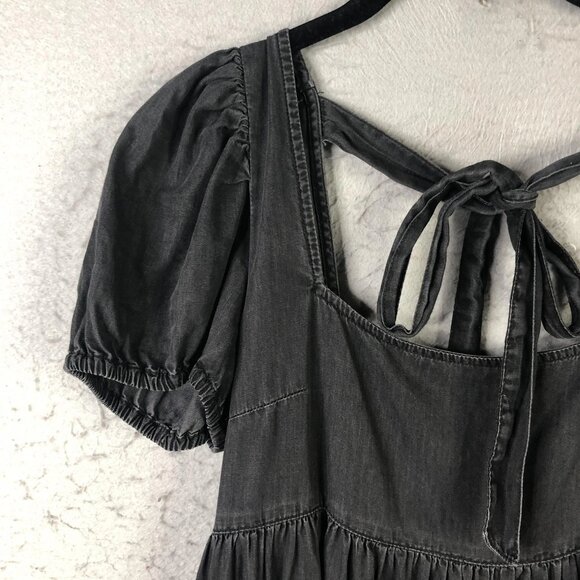 ASOS DESIGN Dress Women 6 Square Neck Puff Sleeve Babydoll Tie Back Fit Flare - Picture 3 of 6